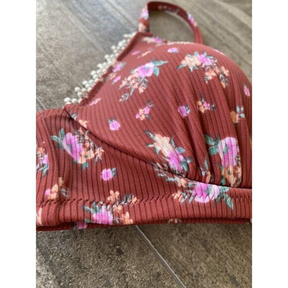 Shade & Shore Womens Red Floral Strap Flowers Swim Bikini Top Size 36C New - Picture 7 of 12
